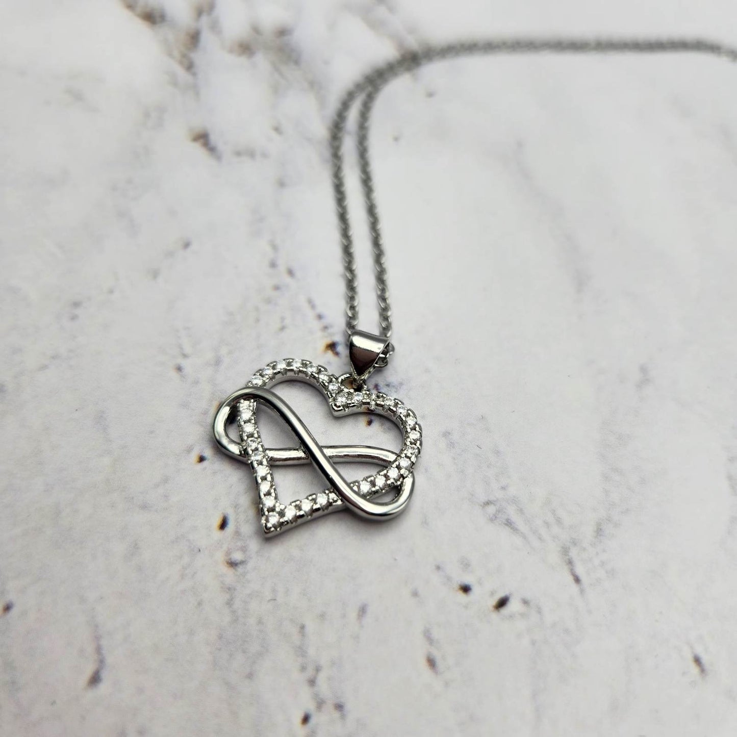 Romantic Cubic Zirconia Heart Infinity Necklace